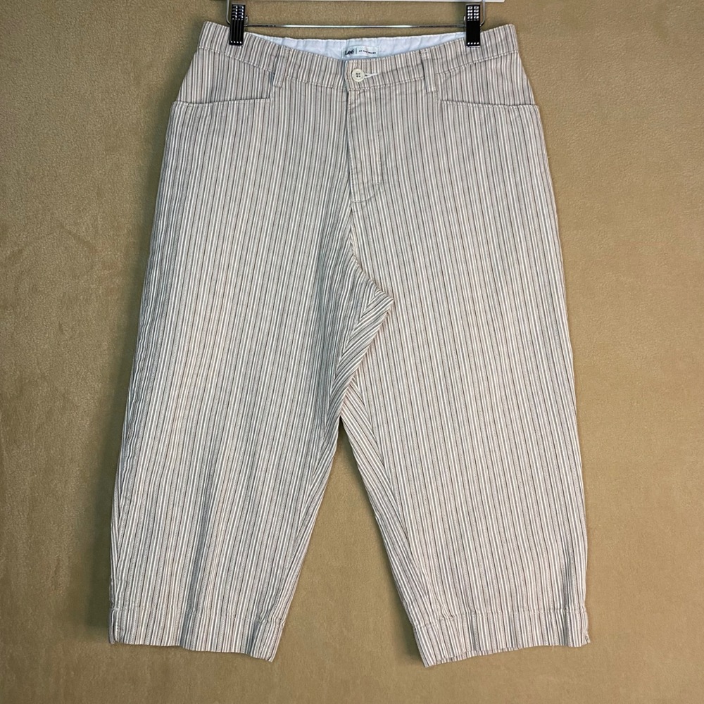 Lee Striped Capri Pants Womens 10P Beige/Tan‎ White High Rise Cropped *FLAW GUC